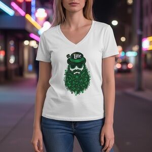 St. Patrick's Day Tee Shirt Size Large Womens V-Neck Green Bearded Miller LIte